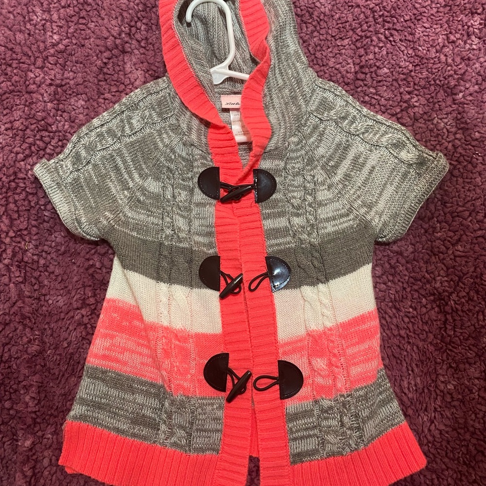 Little Lass hooded short sleeve button up sweater